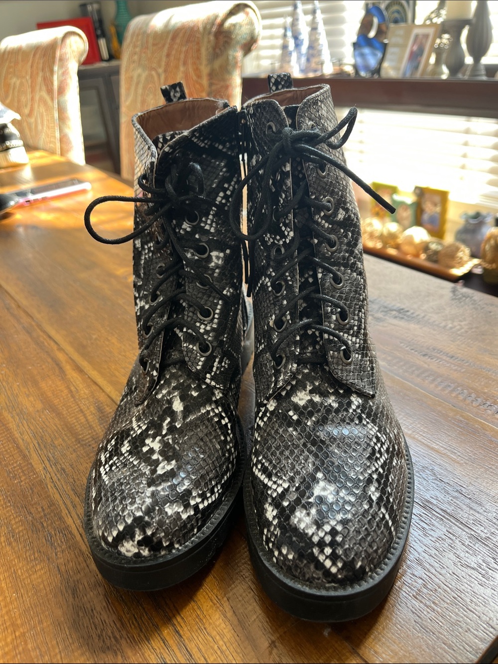 Coconuts by Matisse Black and Gray Snake-Print Lace-Up Ankle Boots